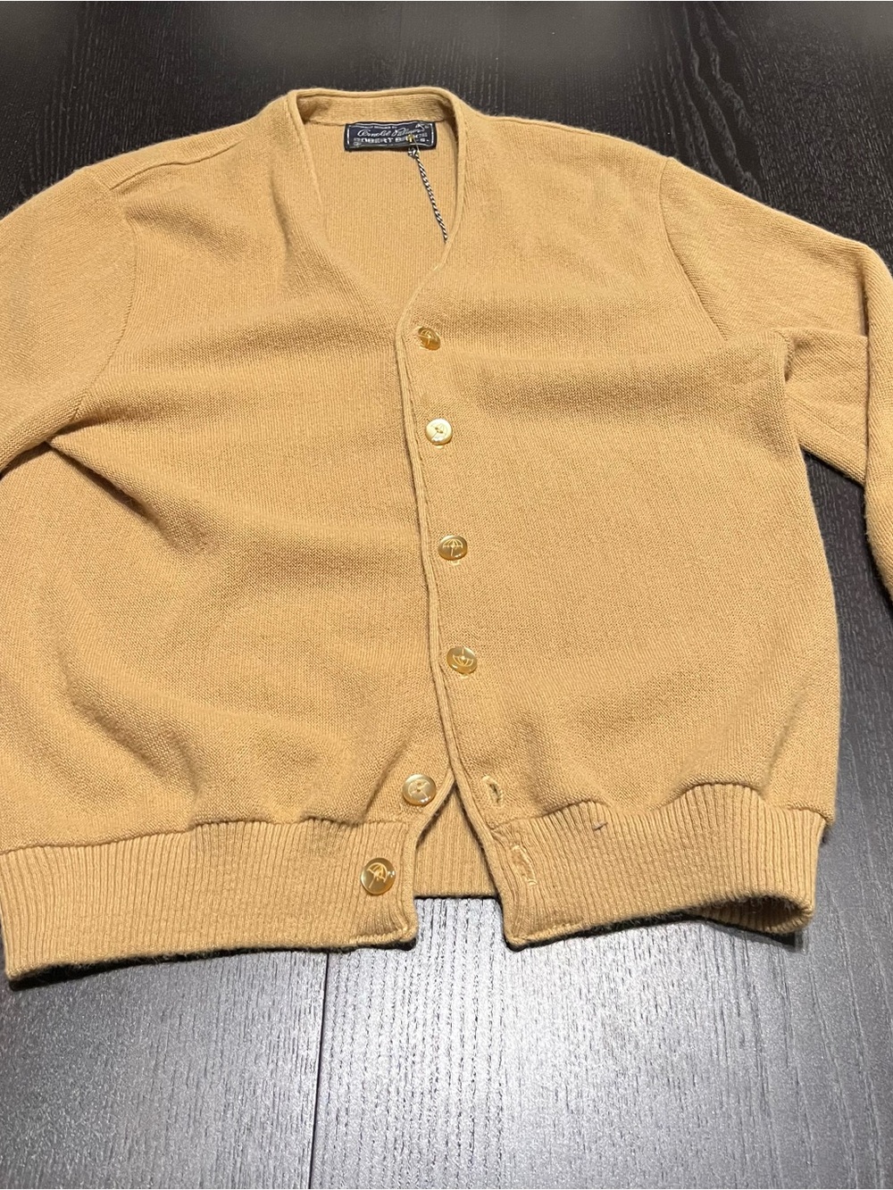 Vintage Men's Camel Button-Front Cardigan Sweater